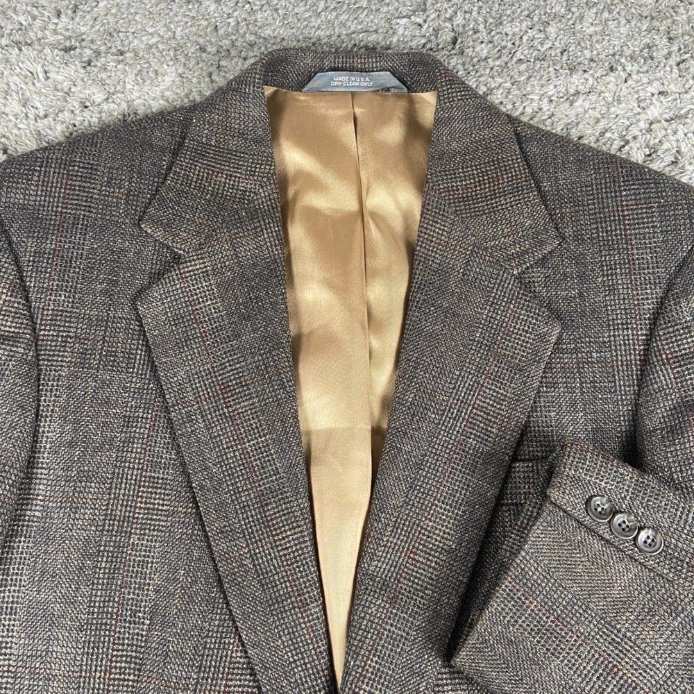 Vintage Haggar Imperial Blazer Men 40L Brown Plaid 2 Button Sport Coat Jacket US